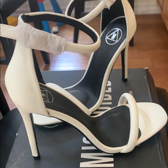 White Croc High-Heeled Sandal.  Rounded Strap. - Picture 1 of 4